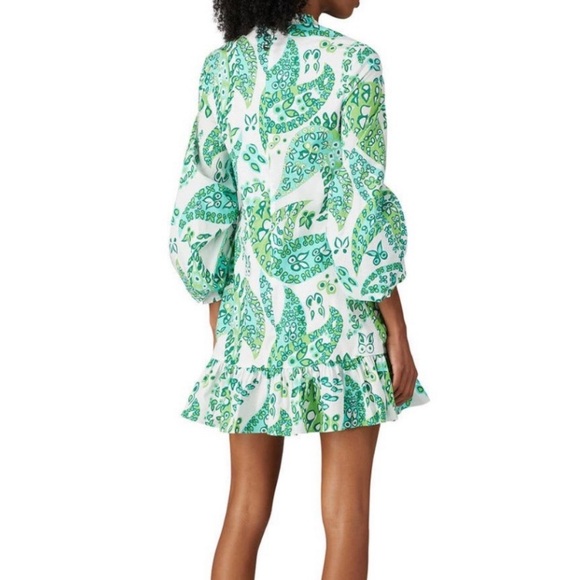 Gently loved STAUD Carolina Butterfly Paisley Green & White Cotton Mini Dress - Picture 2 of 6